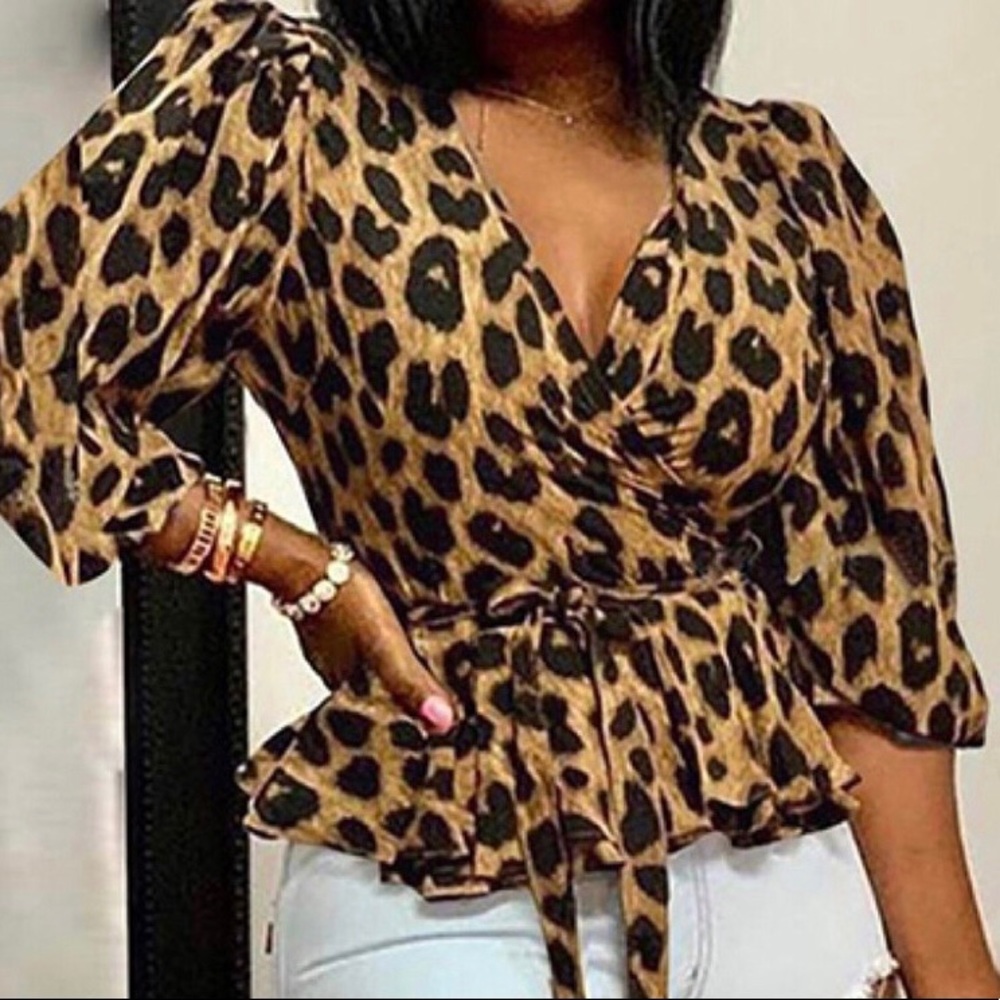 Plus Size Animal Print Blouse with Belt
